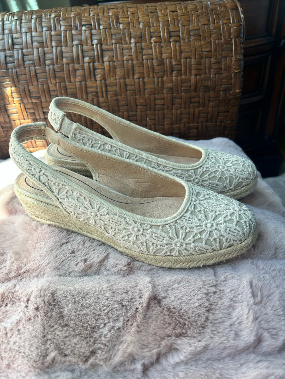 Life Stride Cream Lace Espadrille Slingback Wedges